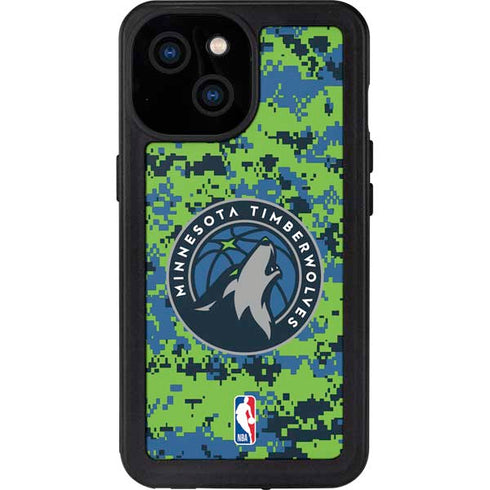 NBA Minnesota Timberwolves Digi Camo iPhone 15 Waterproof Case